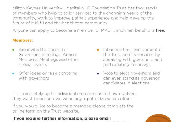 Poster for becoming a member of Milton Keynes University Hospital